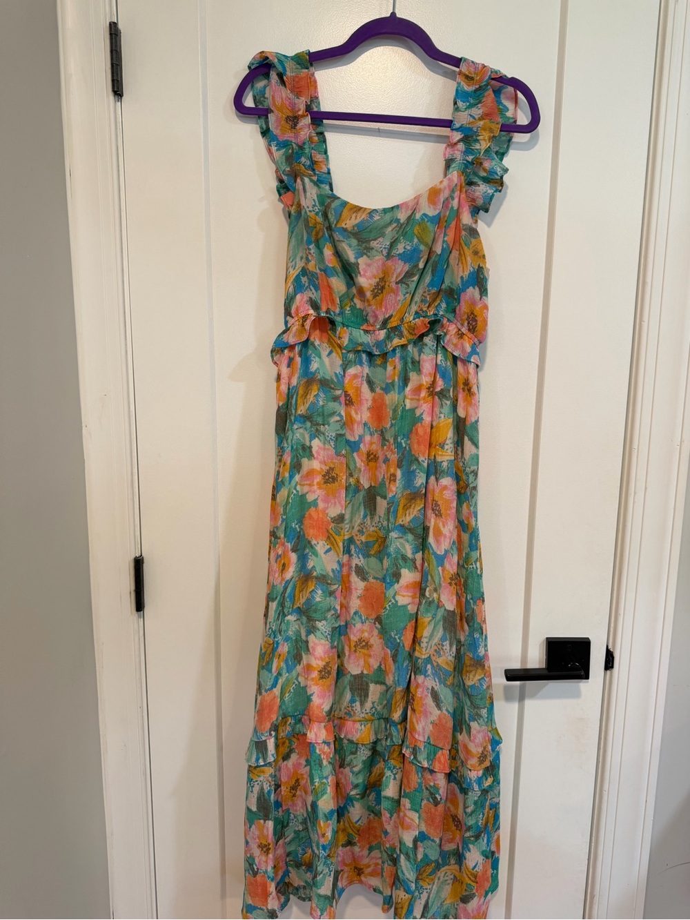 Teal Floral Ruffle Strap Maxi Dress